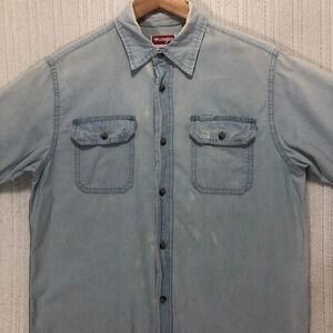 Wrangler Denim Shirt‎ Mens Small Short Sleeve Button Up Light Wash Western